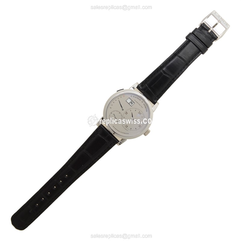 A. Lange & Sohne LANGE 1 Replica - Automatic - 950 Platinum - Silver Dial - Buckle Clasp - Black Alligator Strap - View 2