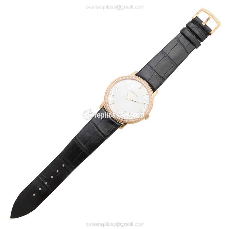 Audemars Piguet 15182OR.ZZ.A102CR.01 Replica - Automatic - 18kt Rose Gold - Diamond Dial - Black Alligator Strap - View 2