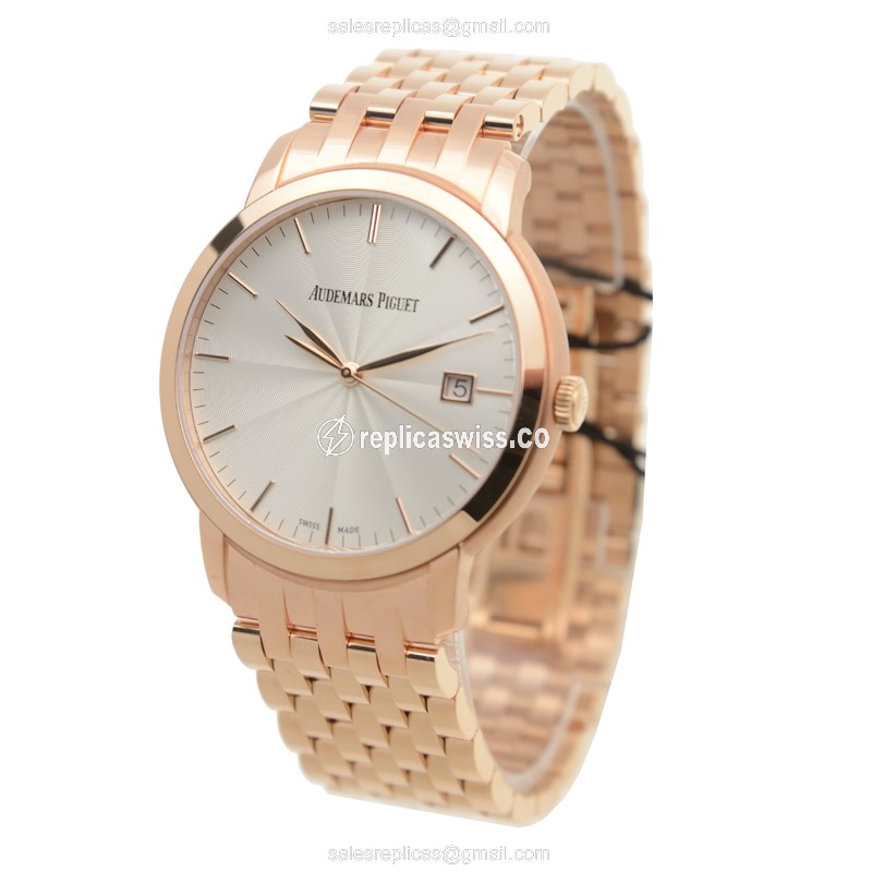 Audemars Piguet 15172OR.OO.1270OR.01 - Classic Automatic - 18kt Rose Gold - Silver Dial - Gold Strap - View 3