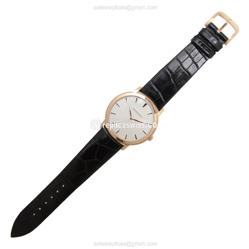 Audemars Piguet 15180OR.OO.A102CR.01 - Classic Auto - Rose Gold Case - Silver Dial - Black Alligator Strap - View 2