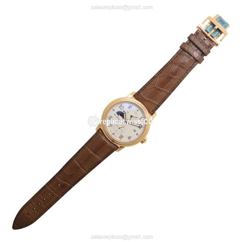 Blancpain Leman Replica - Automatic - 18kt Rose Gold - White Dial - Brown Alligator Strap - View 2