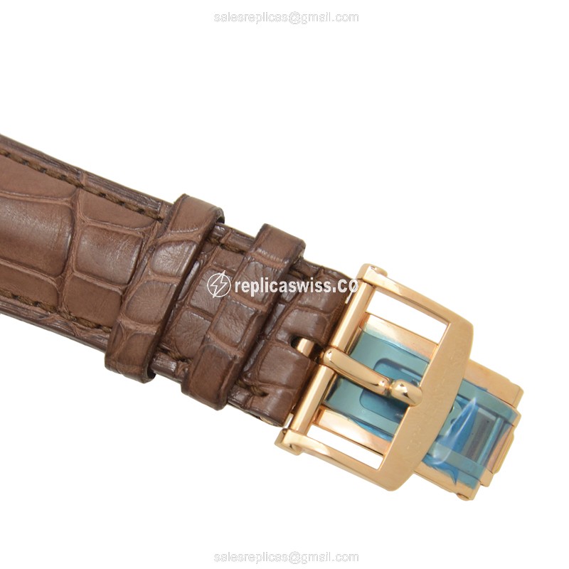 Blancpain Leman Replica - Automatic - 18kt Rose Gold - White Dial - Brown Alligator Strap - View 4