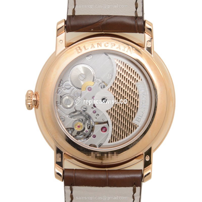 Blancpain VILLERET Replica - Auto - 18kt Rose Gold - White Dial - Brown Alligator Strap - View 3