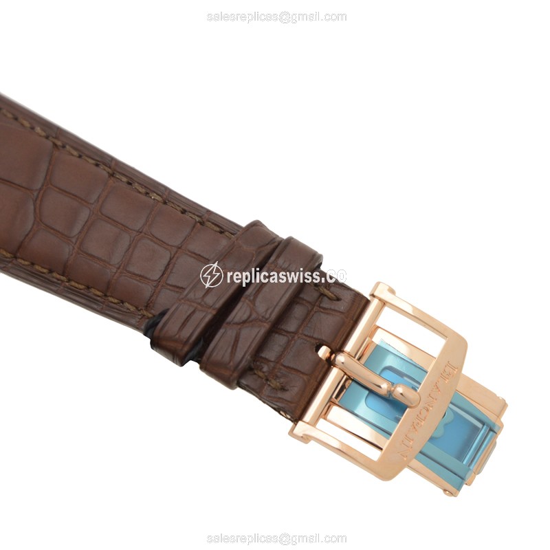 Blancpain VILLERET Replica - Auto - 18kt Rose Gold - White Dial - Brown Alligator Strap - View 4