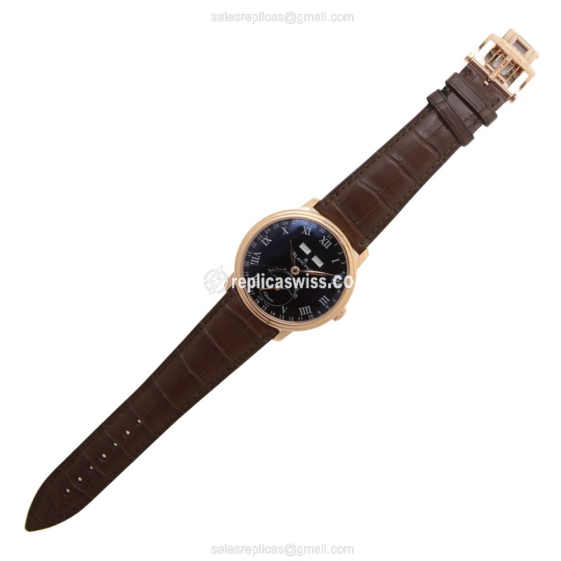Blancpain Villeret 6639-3637-55B - Auto 18kt Rose Gold - Black Dial - Brown Alligator Strap - View 2