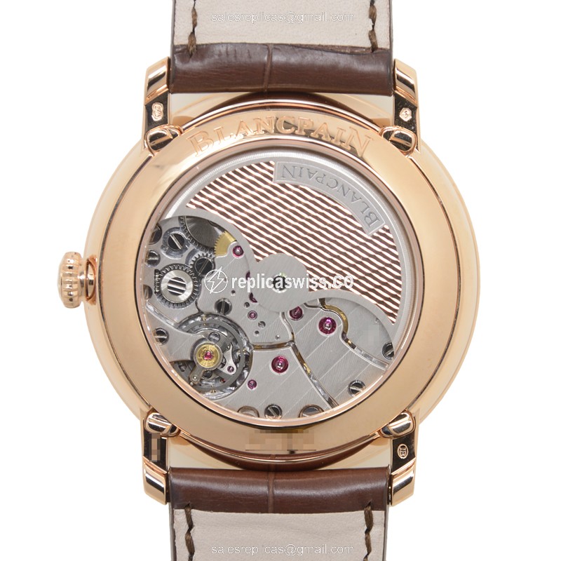 Blancpain Villeret 6639-3637-55B - Auto 18kt Rose Gold - Black Dial - Brown Alligator Strap - View 3
