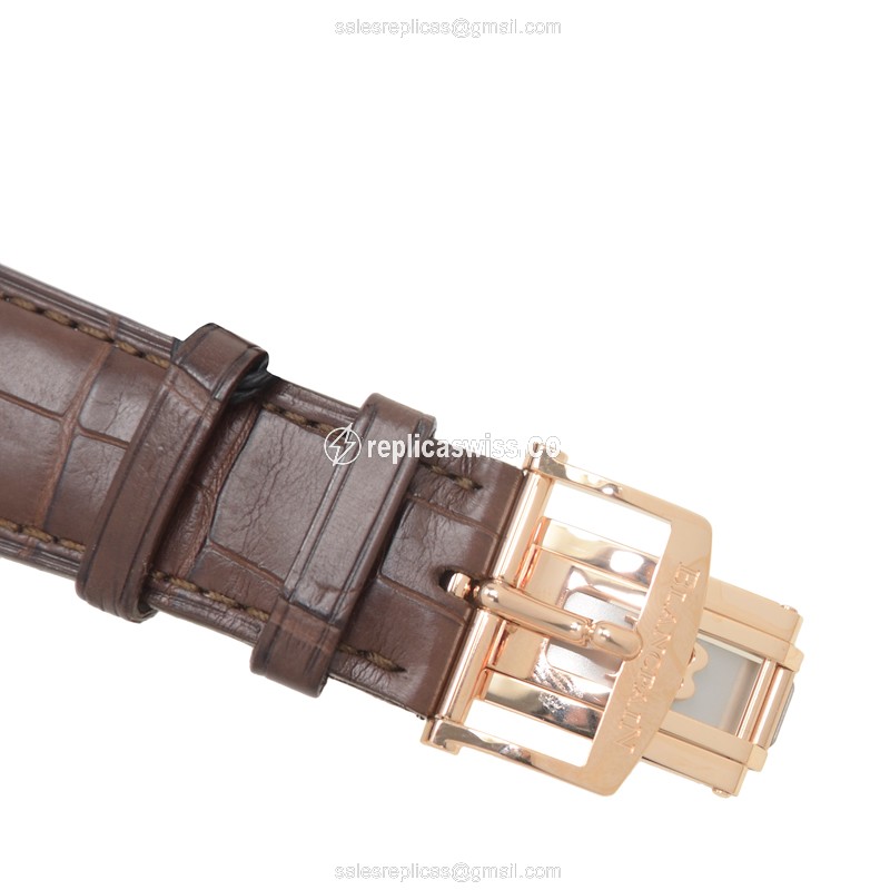 Blancpain Villeret 6639-3637-55B - Auto 18kt Rose Gold - Black Dial - Brown Alligator Strap - View 4