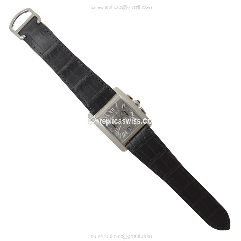 Cartier TANK W5330008 Replica - Automatic - Steel Case - Gray Dial - Black Alligator Strap - View 2