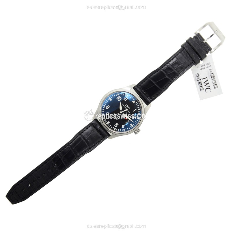 IWC PILOTS Replica - Automatic - Stainless Steel - Black Dial - Alligator Strap - Sapphire Crystal - View 2