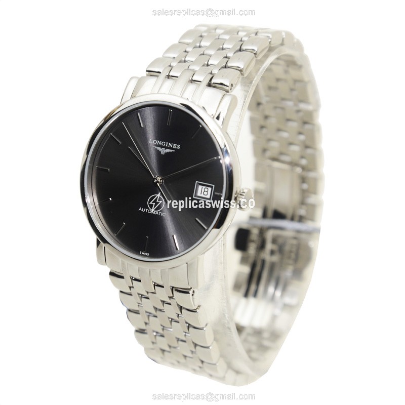 Longines ELEGANT Replica - Automatic - Steel - Dark Grey - Silver Clasp - View 3