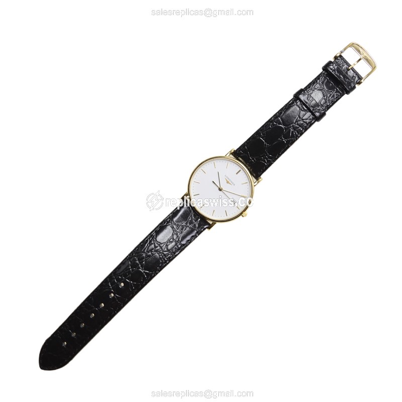 Longines L4.743.6.12.2 Replica - Quartz - 18kt Gold - White Dial, Buckle Clasp - View 2