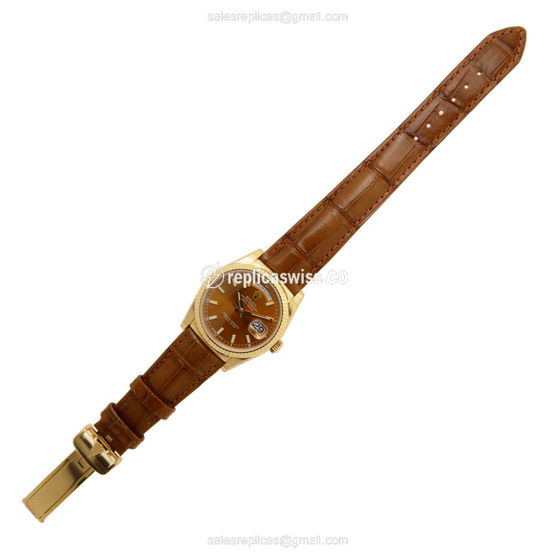 Rolex DAY-DATE Replica - Automatic - 18kt Yellow Gold - Brown Dial & Clasp - View 2