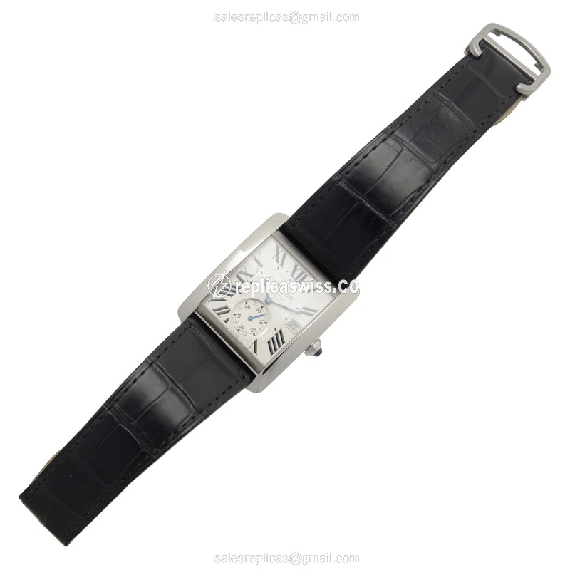 Cartier TANK W5330003 Replica - Automatic - Silver Dial - Steel Case - Black Alligator Strap - View 2