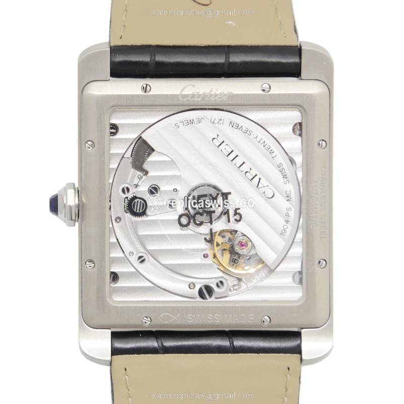 Cartier TANK W5330003 Replica - Automatic - Silver Dial - Steel Case - Black Alligator Strap - View 3