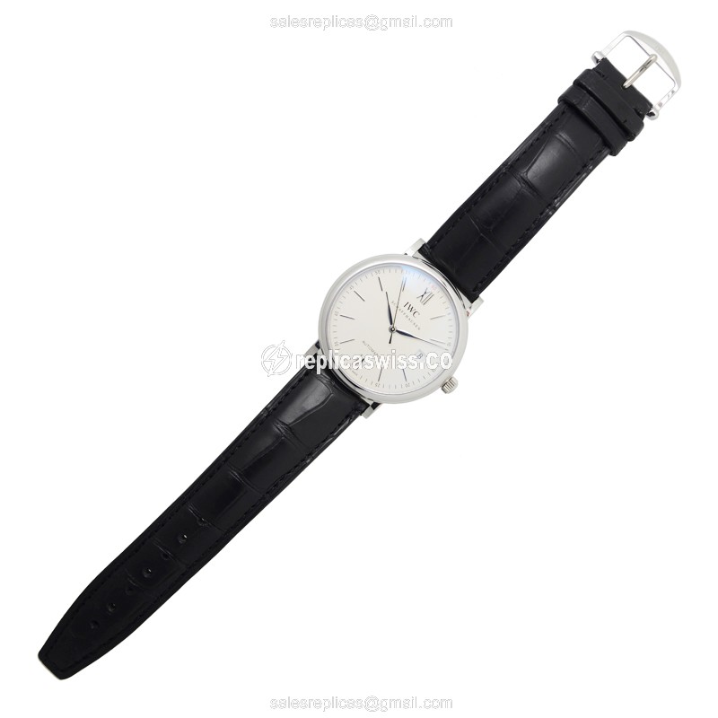 IWC Portofino Replica - Automatic - Stainless Steel - Silver Dial - Black Alligator Strap - View 2