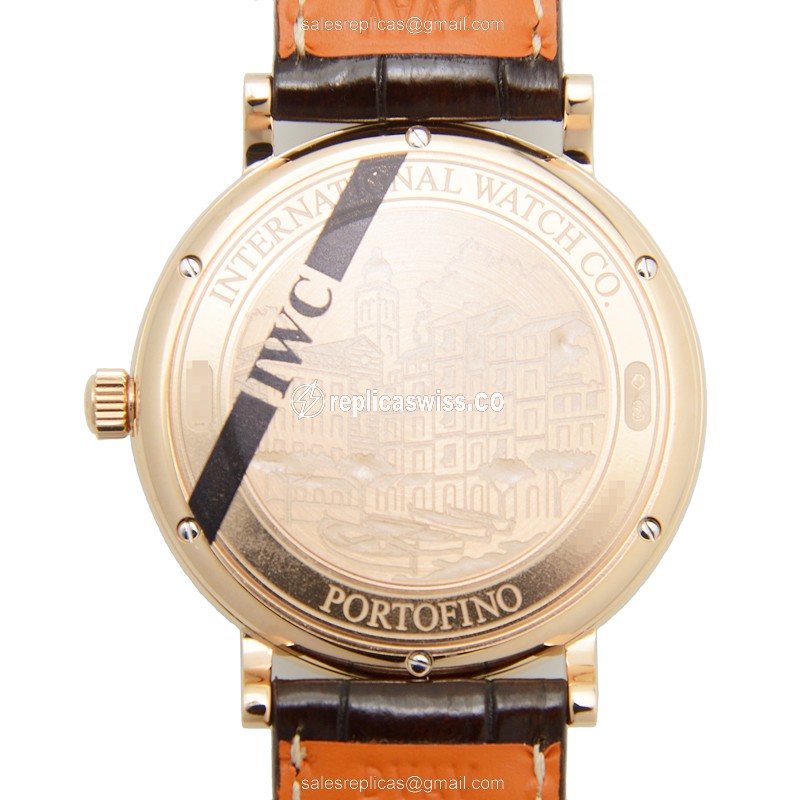 IWC Portofino Replica - Automatic 18kt Rose Gold - Dark Grey Dial - Brown Alligator Strap - View 3
