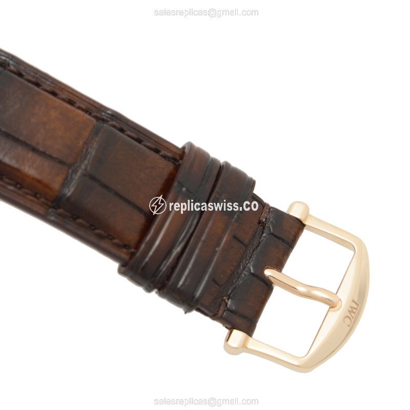 IWC Portofino Replica - Automatic 18kt Rose Gold - Dark Grey Dial - Brown Alligator Strap - View 4