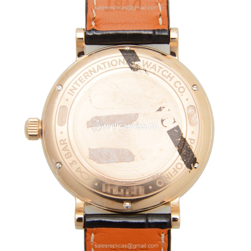 IWC Portofino Replica - Automatic 18kt Rose Gold & Diamonds - White Dial - Black Alligator Strap - Buckle Clasp - View 3