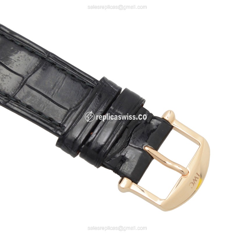 IWC Portofino Replica - Automatic 18kt Rose Gold & Diamonds - White Dial - Black Alligator Strap - Buckle Clasp - View 4