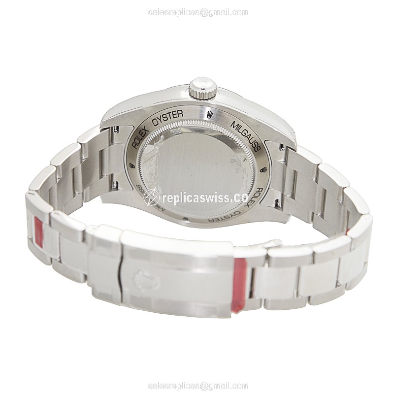 Rolex MILGAUSS Replica: Automatic - Black - Steel Case, Silver Clasp - View 4