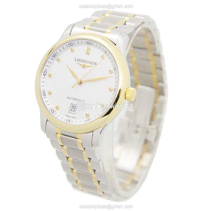 Longines L2.628.5.77.7 Replica - Automatic - 18kt Gold/Steel - White Dial, Silver Clasp - View 3