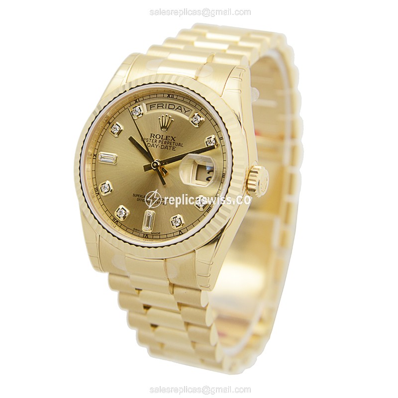 Rolex DAY-DATE Replica - Automatic - 18kt Gold - Gold Dial - Gold Clasp - View 3