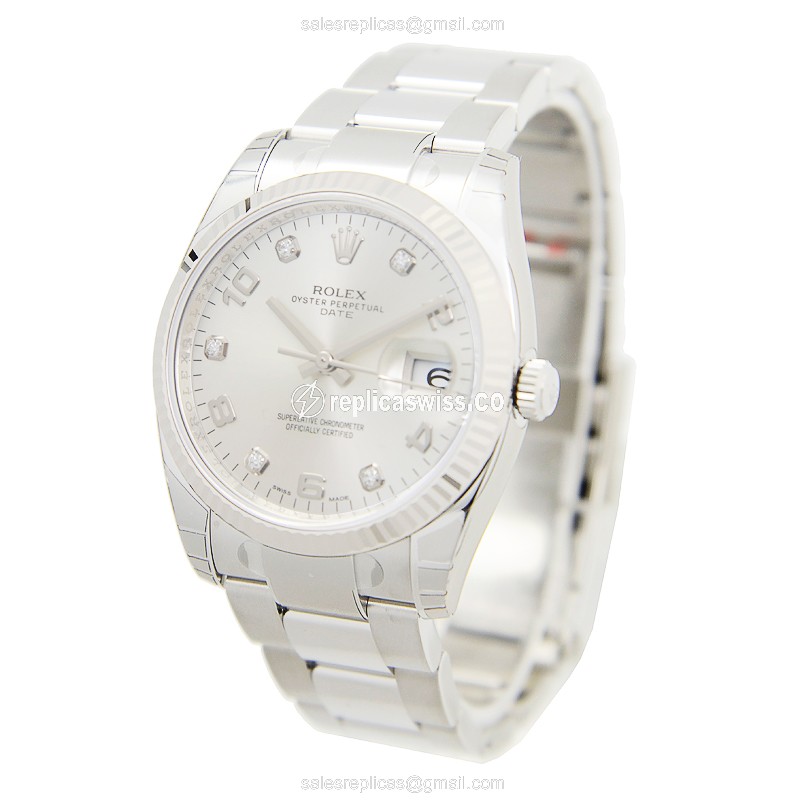 Rolex Datejust Replica - Automatic - White Gold Case - Silver Dial, Steel Strap - View 3