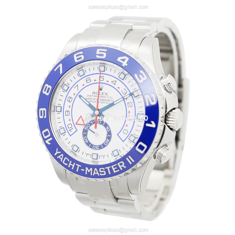 Rolex Yacht Master II Replica - Automatic - Steel Case, White Dial - Silver Steel Strap - View 3