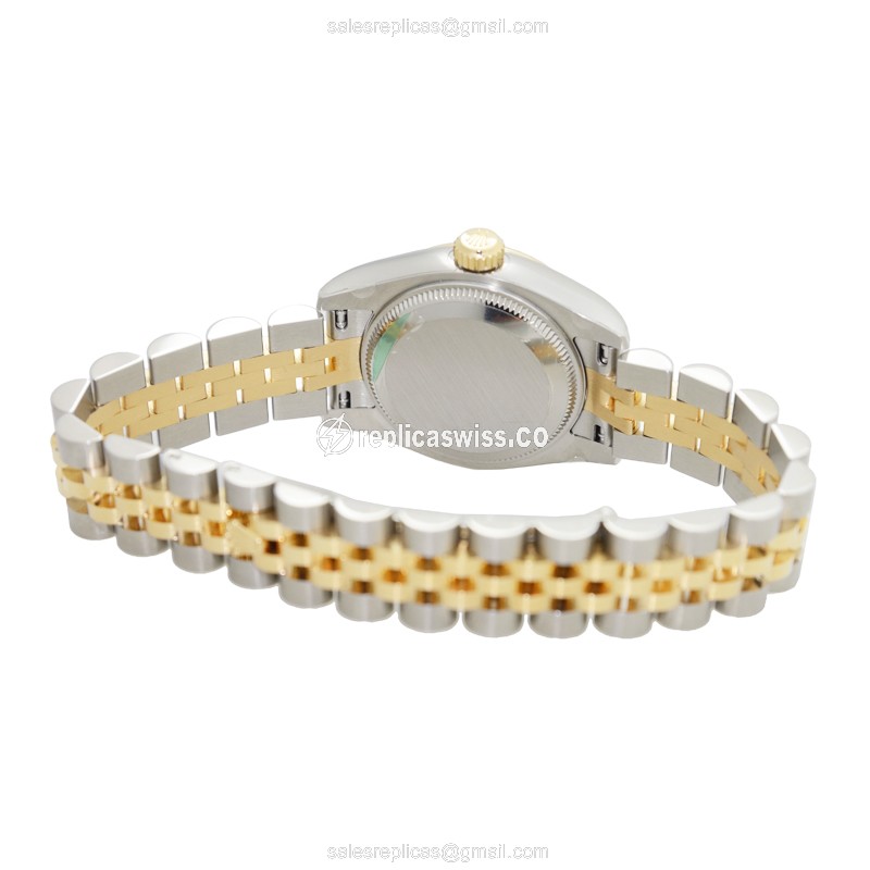 Rolex Lady Datejust Replica - Automatic - 18kt Gold & Steel Case - Gold Dial - Silver Clasp & Strap - View 4
