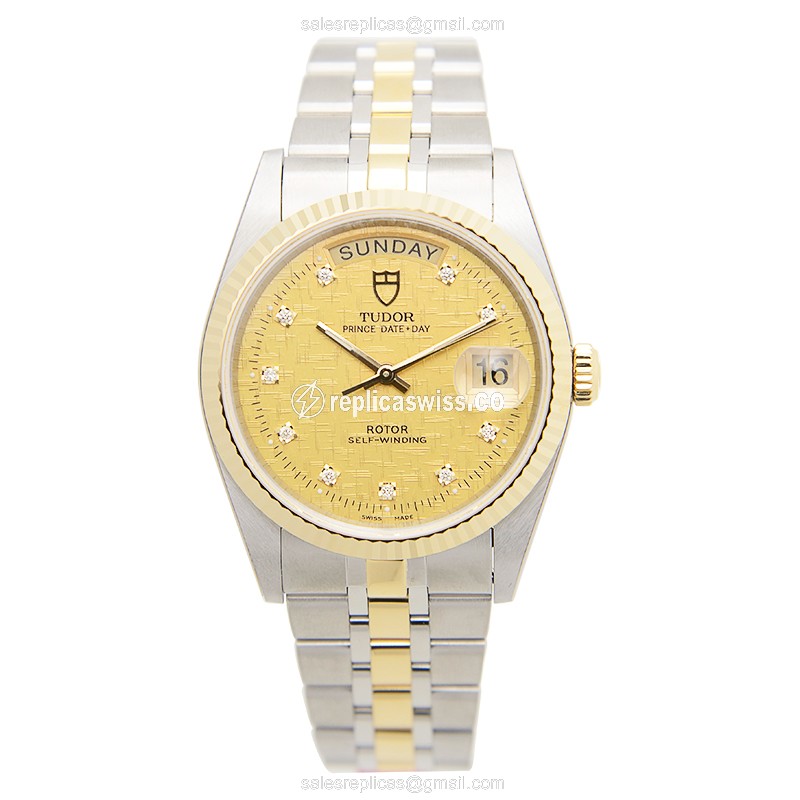 Tudor Date-Day Replica Watch - Automatic - Gold Steel - Gold Dial - View 2