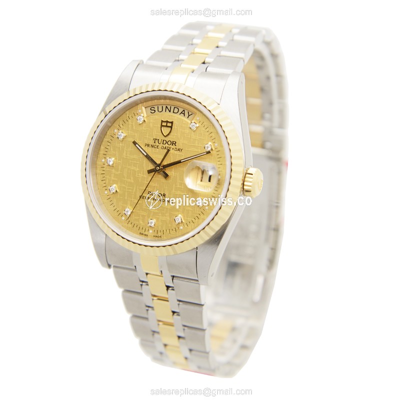 Tudor Date-Day Replica Watch - Automatic - Gold Steel - Gold Dial - View 3