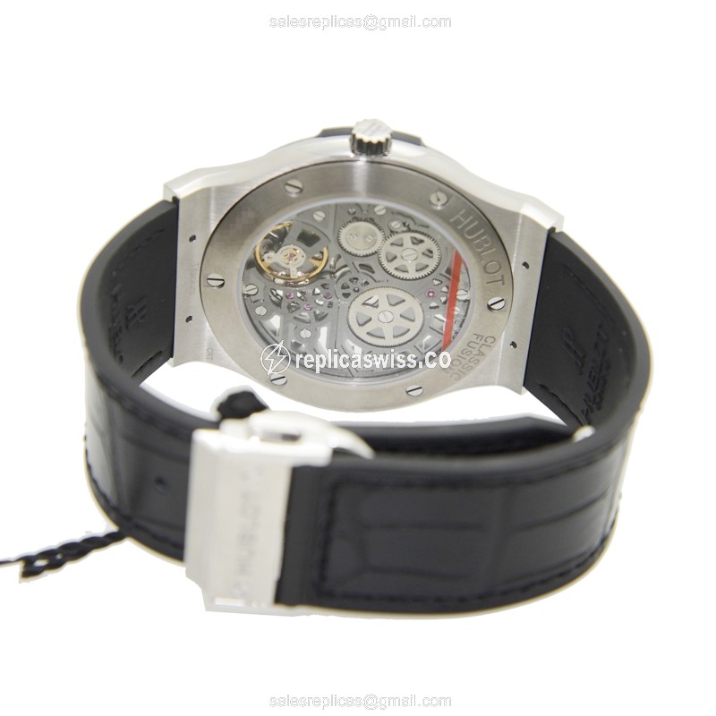 Hublot Classic Fusion Replica - Manual Wind - Titanium Case - Silver Dial - Black Alligator Strap - View 4