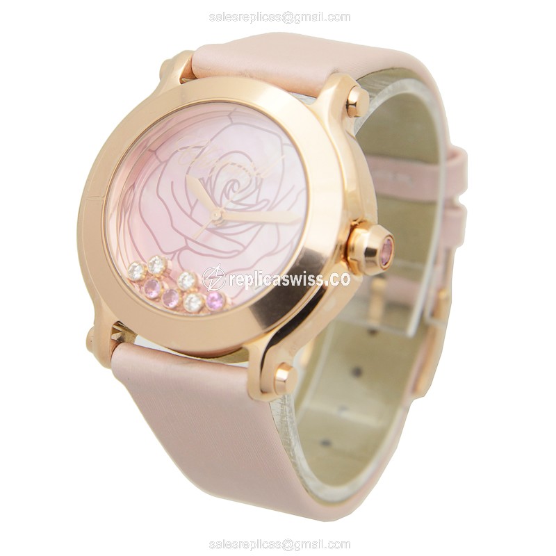Chopard Happy Sport Replica - Quartz - 18kt Rose Gold - Pink Dial - Buckle Clasp - View 3