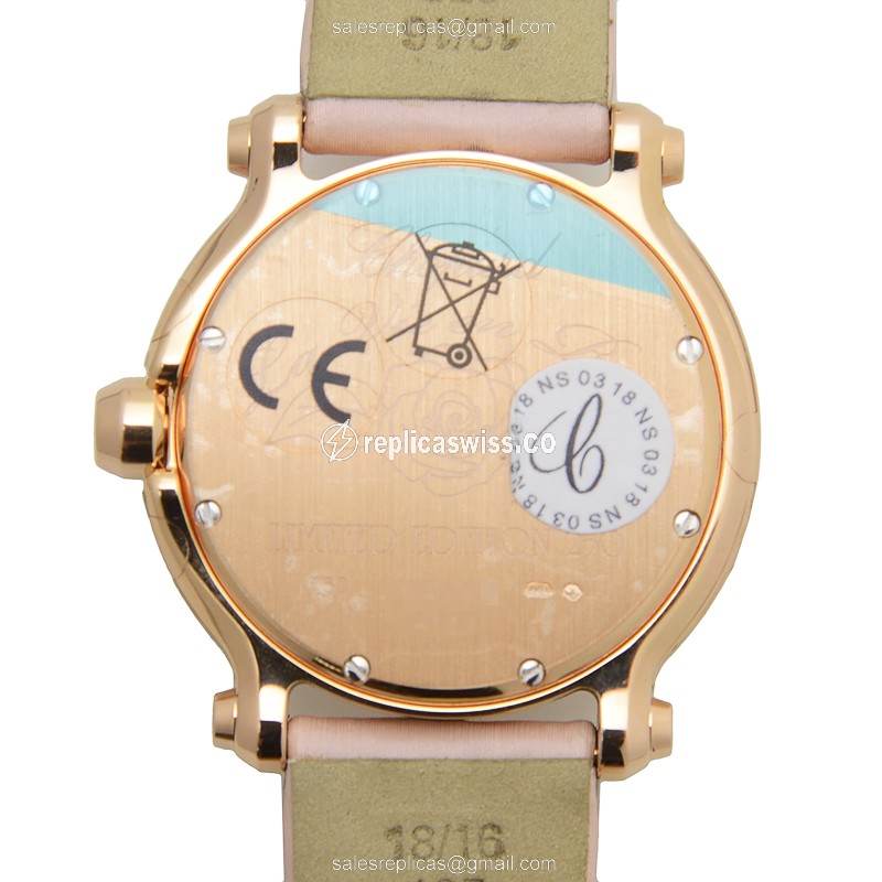 Chopard Happy Sport Replica - Quartz - 18kt Rose Gold - Pink Dial - Buckle Clasp - View 4