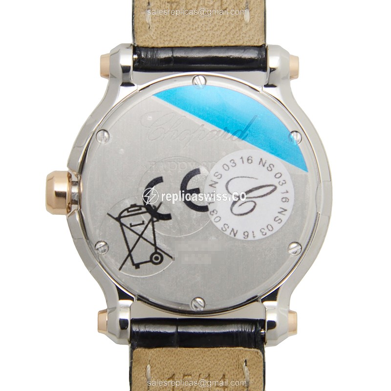 Chopard Happy Sport Replica - Quartz - 18kt Rose Gold & Steel Case - White Dial - Black Alligator Strap - View 3