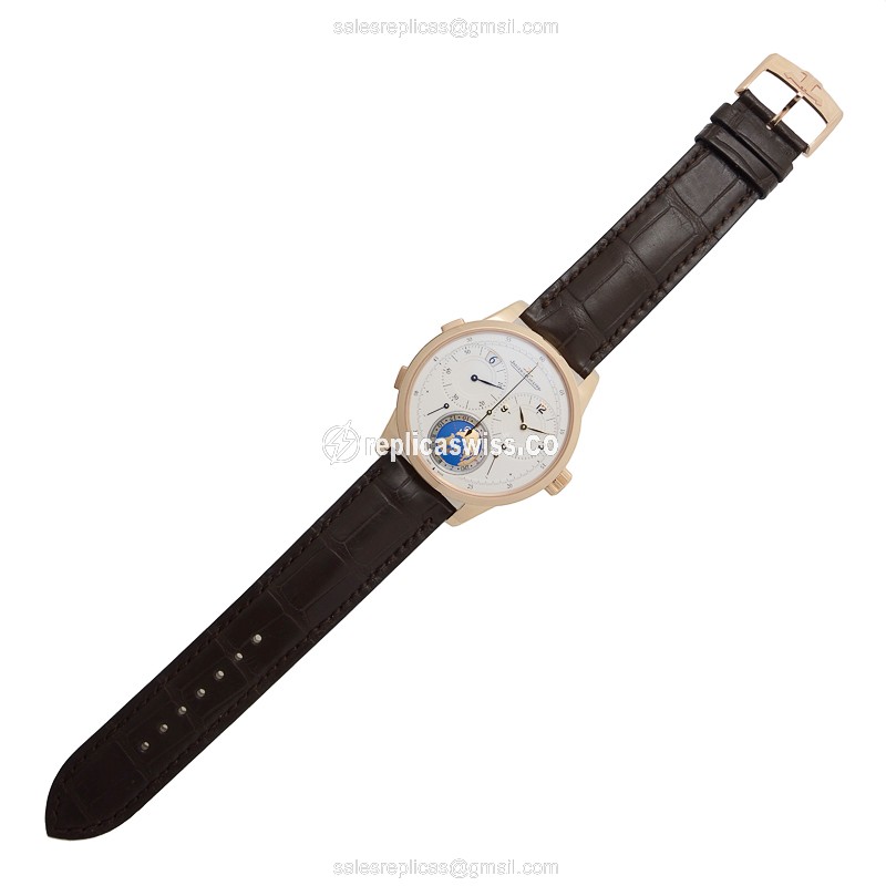 Jaeger-Lecoultre Q6062520 DUO Manual Wind 18kt Rose Gold - Silver Dial - Brown Alligator Strap Buckle - View 2