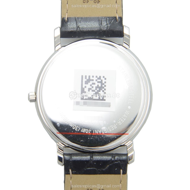 Rolex T-Classic Replica - Quartz - White Dial - Stainless Steel - Black Leather Strap - Buckle Clasp - View 3