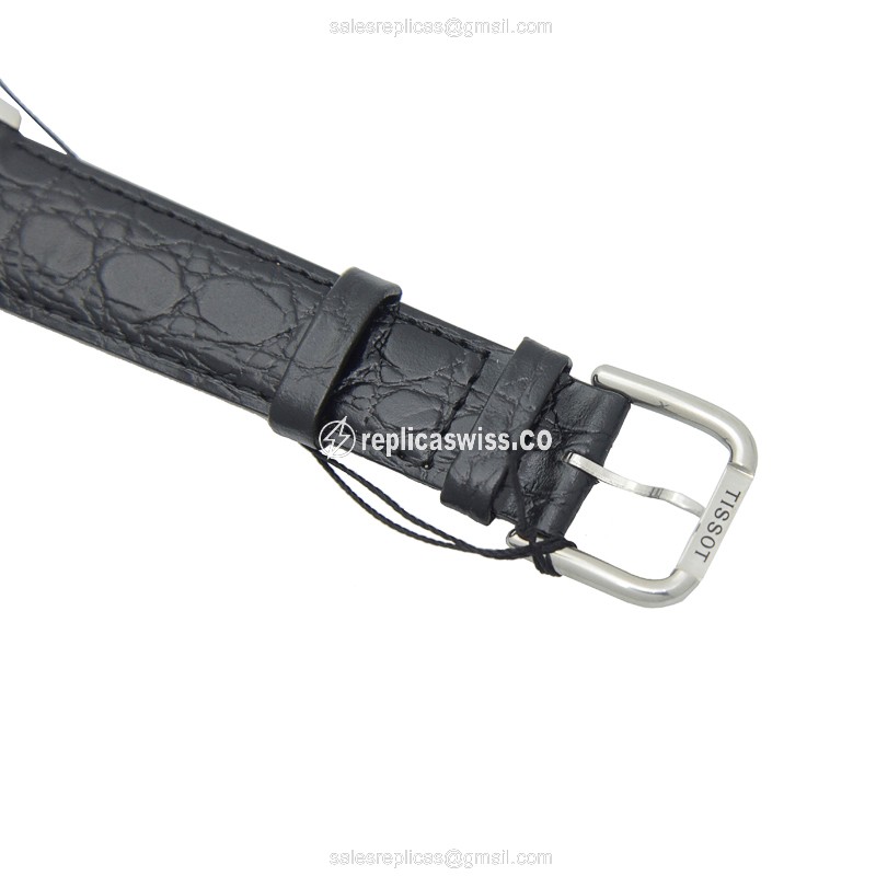 Rolex T-Classic Replica - Quartz - White Dial - Stainless Steel - Black Leather Strap - Buckle Clasp - View 4