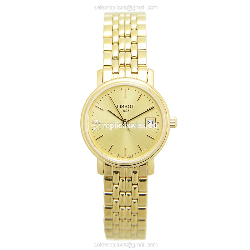 Tissot T-CLASSIC Quartz - Gold Dial - Steel Case - Gold Strap - Clasp - View 2