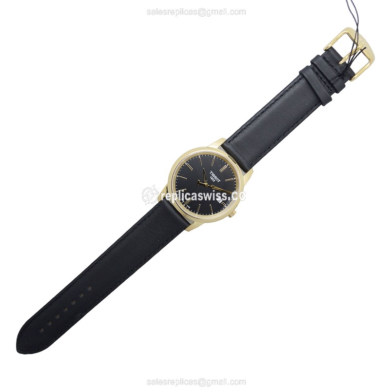 Rolex T-CLASSIC Quartz - Black Dial - Stainless Steel Case - Leather Black Strap - View 2