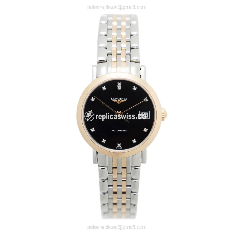 Longines L4.309.5.57.7 Replica - Automatic - Rose Gold & Steel Case - Black Dial - View 2