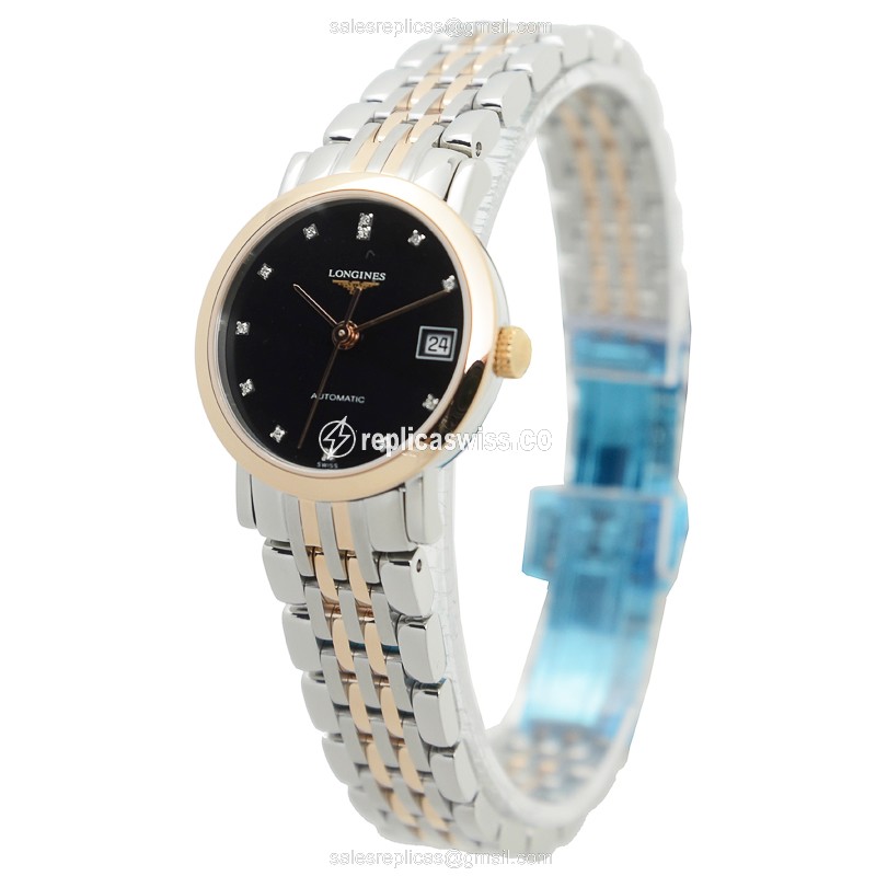 Longines L4.309.5.57.7 Replica - Automatic - Rose Gold & Steel Case - Black Dial - View 3