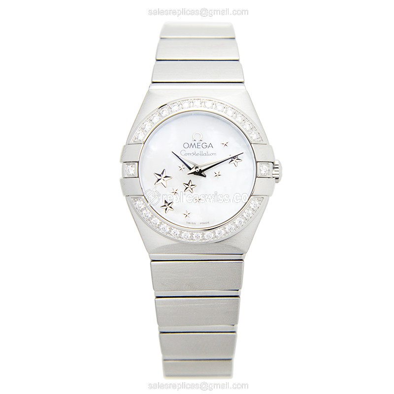 Omega Constellation Quartz - Stainless Steel & Diamond Accents - White Dial - Silver Clasp - Steel Strap - View 2