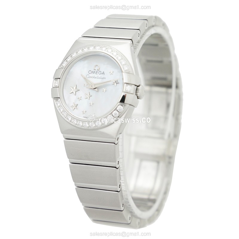 Omega Constellation Quartz - Stainless Steel & Diamond Accents - White Dial - Silver Clasp - Steel Strap - View 3