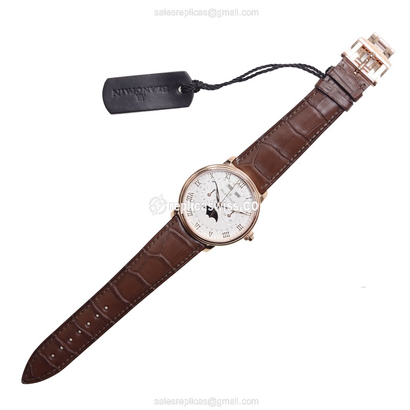 Blancpain Villeret 6685-3642-55B Replica - Auto 18kt Rose Gold - White Dial, Brown Alligator Strap - View 2