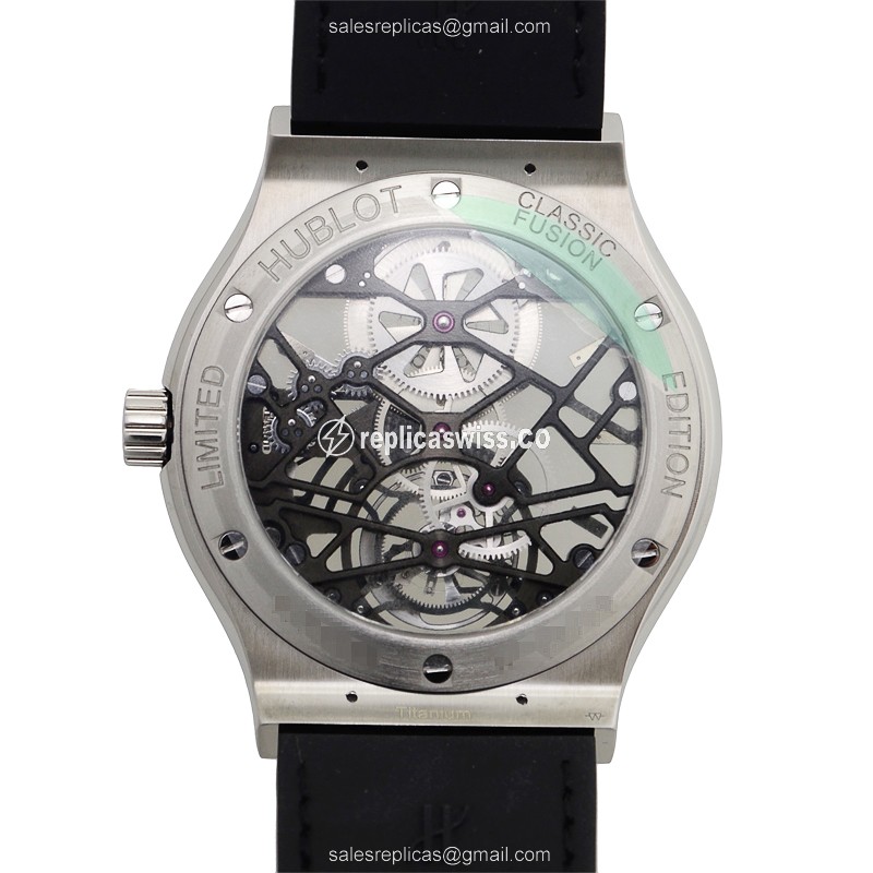 Hublot Classic Fusion Replica - Manual - Titanium - Skull Dial - Black Alligator Strap - View 3
