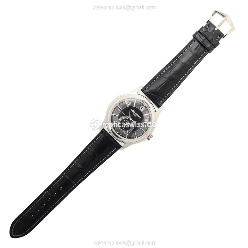 Patek Philippe 5205G-010 Replica - Automatic - 18kt Gold - Gray Dial - Black Alligator Strap - View 2