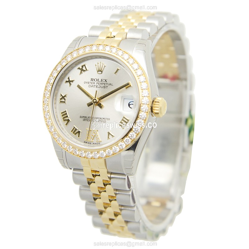 Rolex Lady Datejust Replica - Automatic - 18kt Gold & Steel - Silver Dial - Steel Strap - View 3