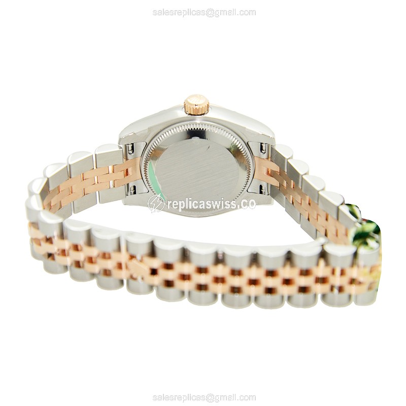 Rolex Datejust Lady Replica - 18kt Rose Gold - Steel Case, Black Dial - View 4