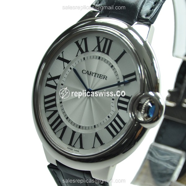 Cartier Ballon Bleu Replica - Manual - 18kt White Gold - White Dial - Alligator Black Strap - View 3
